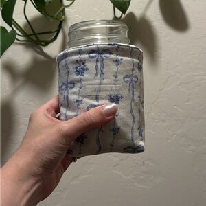 Handmade Blue Bow Coffee Cozy